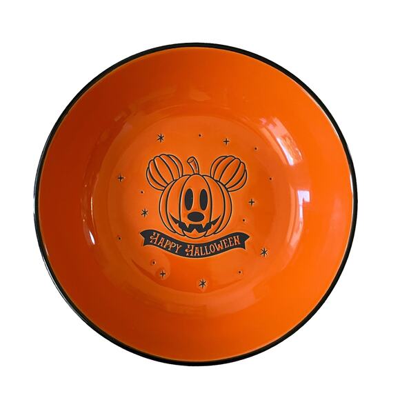 Disney Mickey Mouse HALLOWEEN Pumpkin Serving Bowl Candy Dish Black & Orange New - Picture 1 of 8